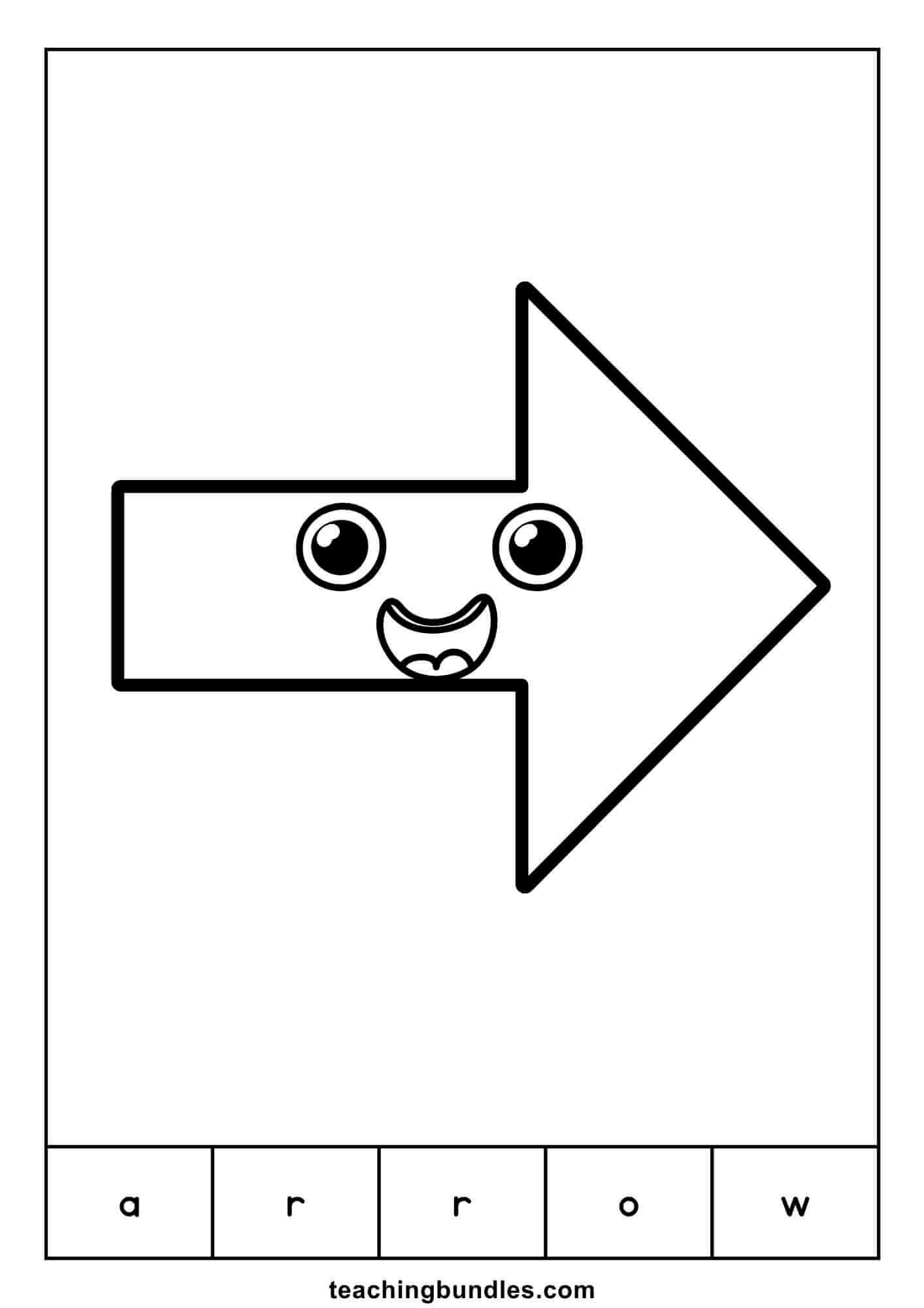 Arrow learning flashcard that teaches shape and word recognition.
