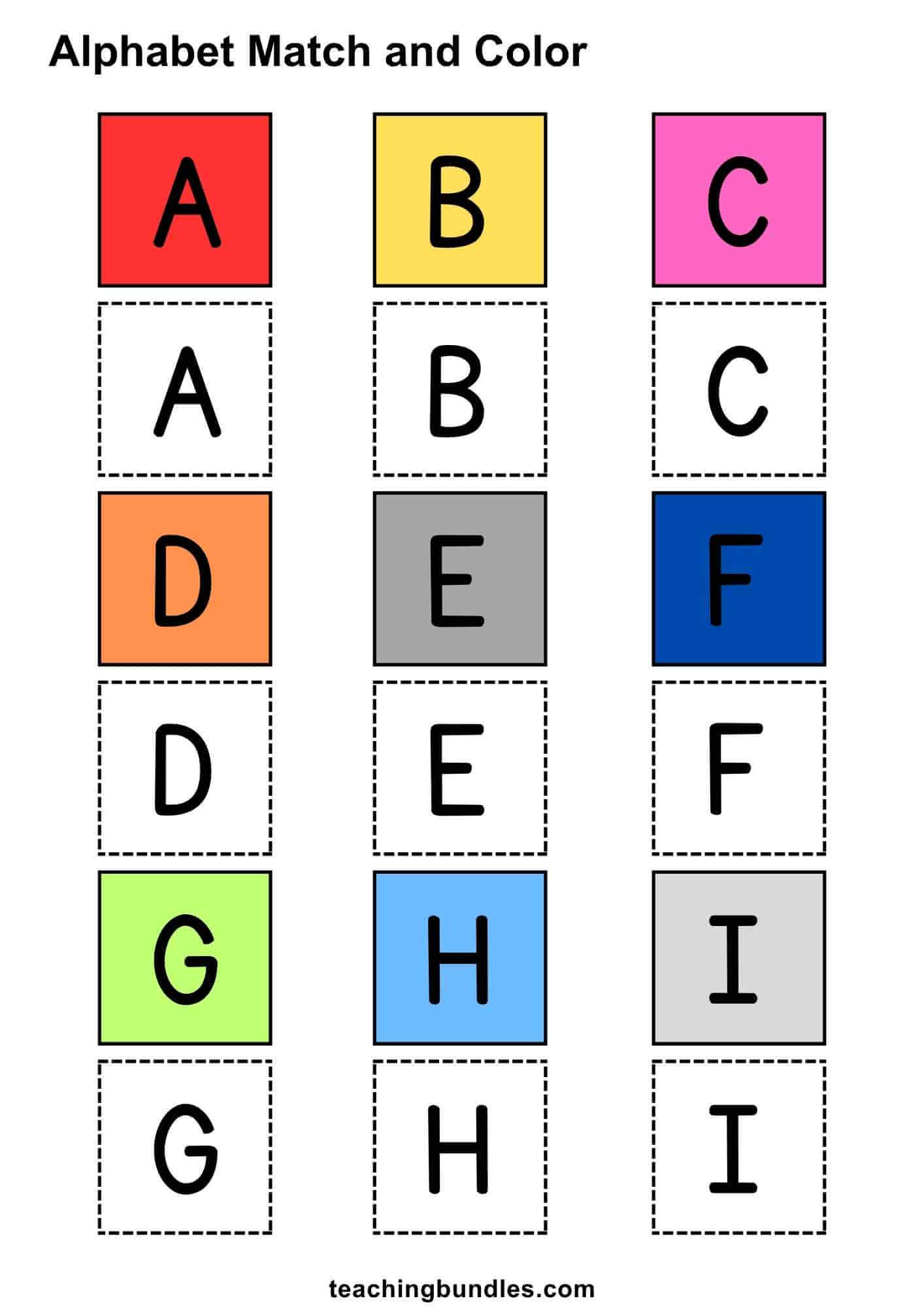Alphabet matching and coloring worksheet.