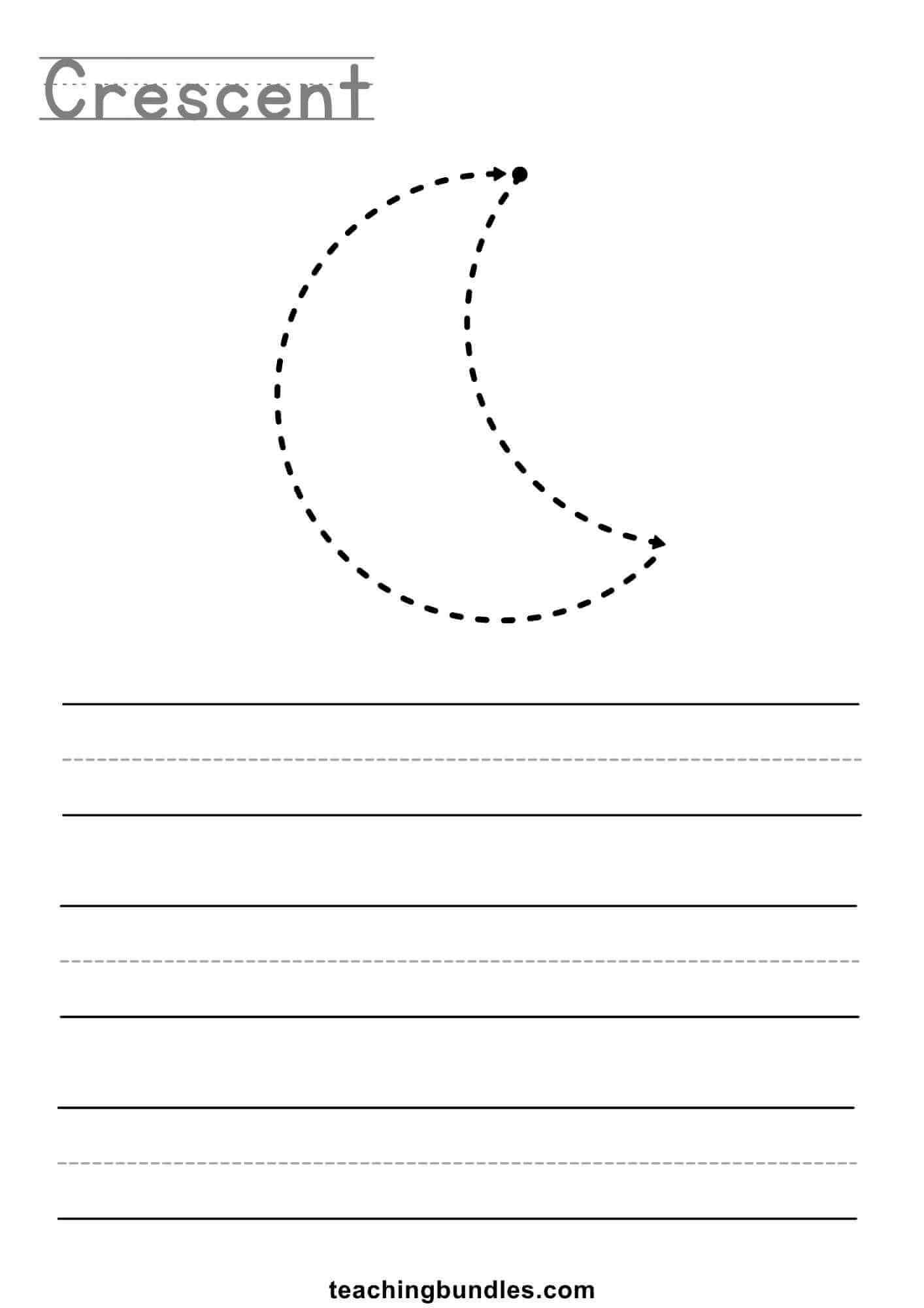 Crescent tracing worksheet for kids.