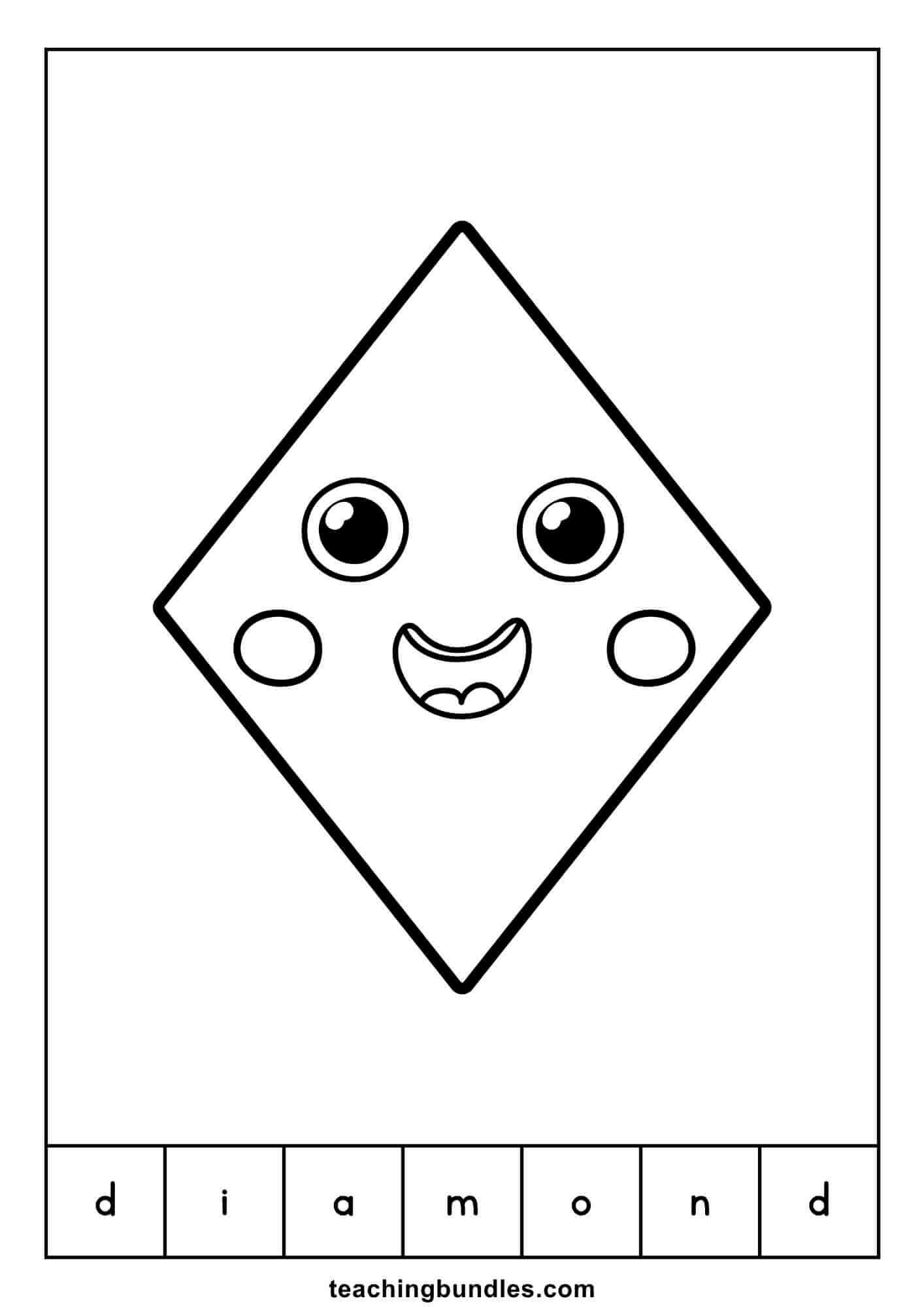 Diamond learning flashcard that teaches shape and word recognition.