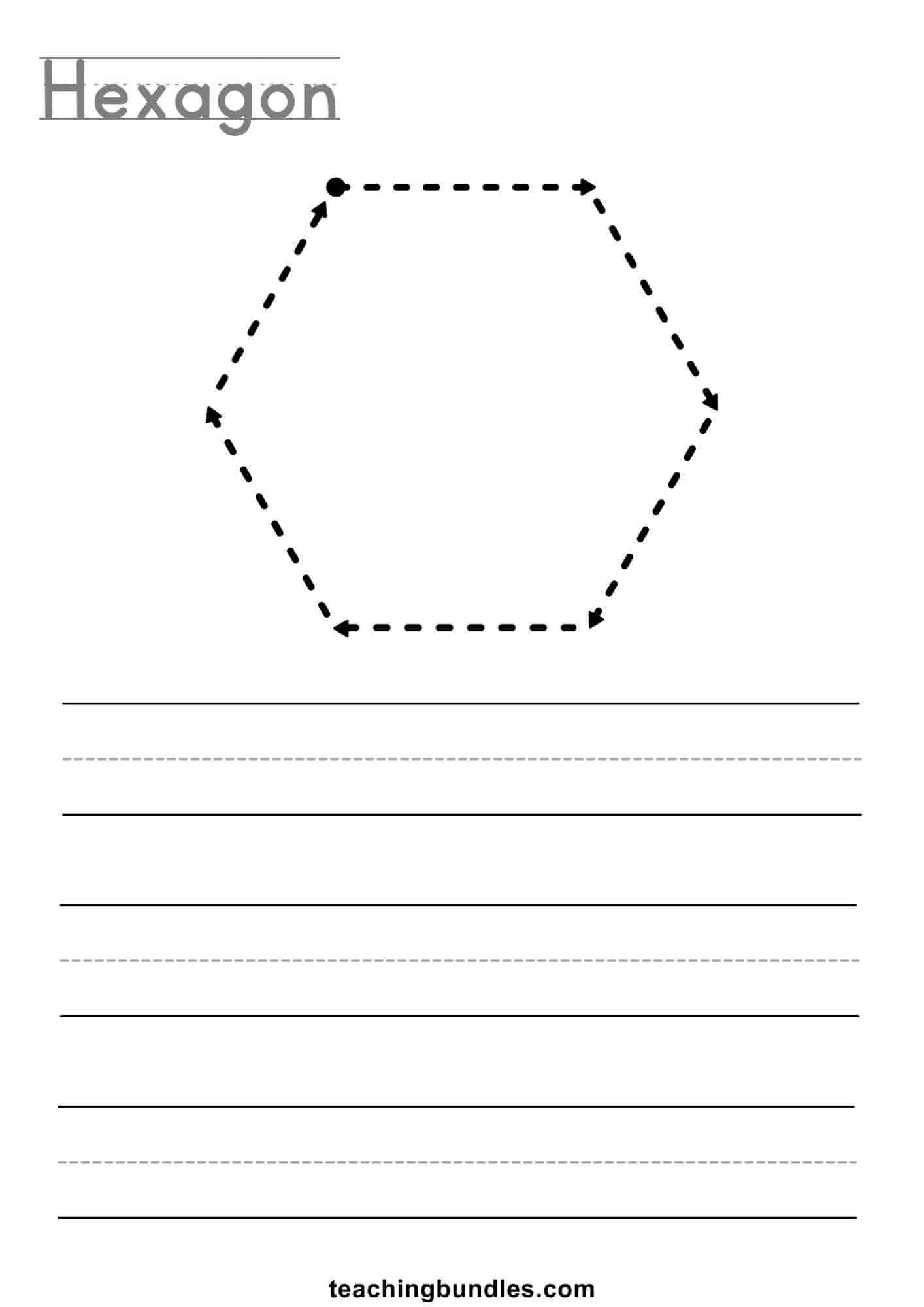 Hexagon tracing worksheet for kids.