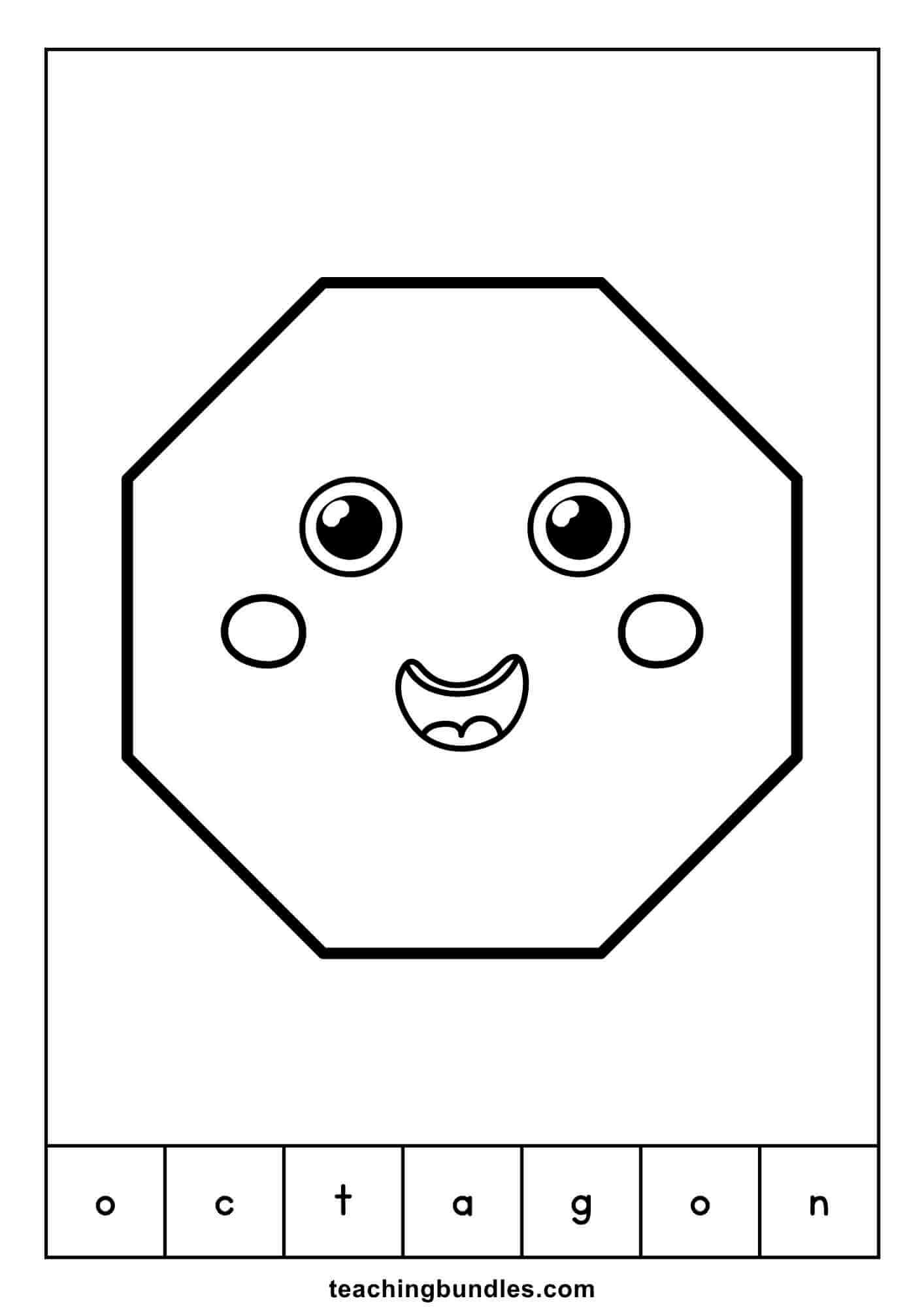 Octagon learning flashcard that teaches shape and word recognition.
