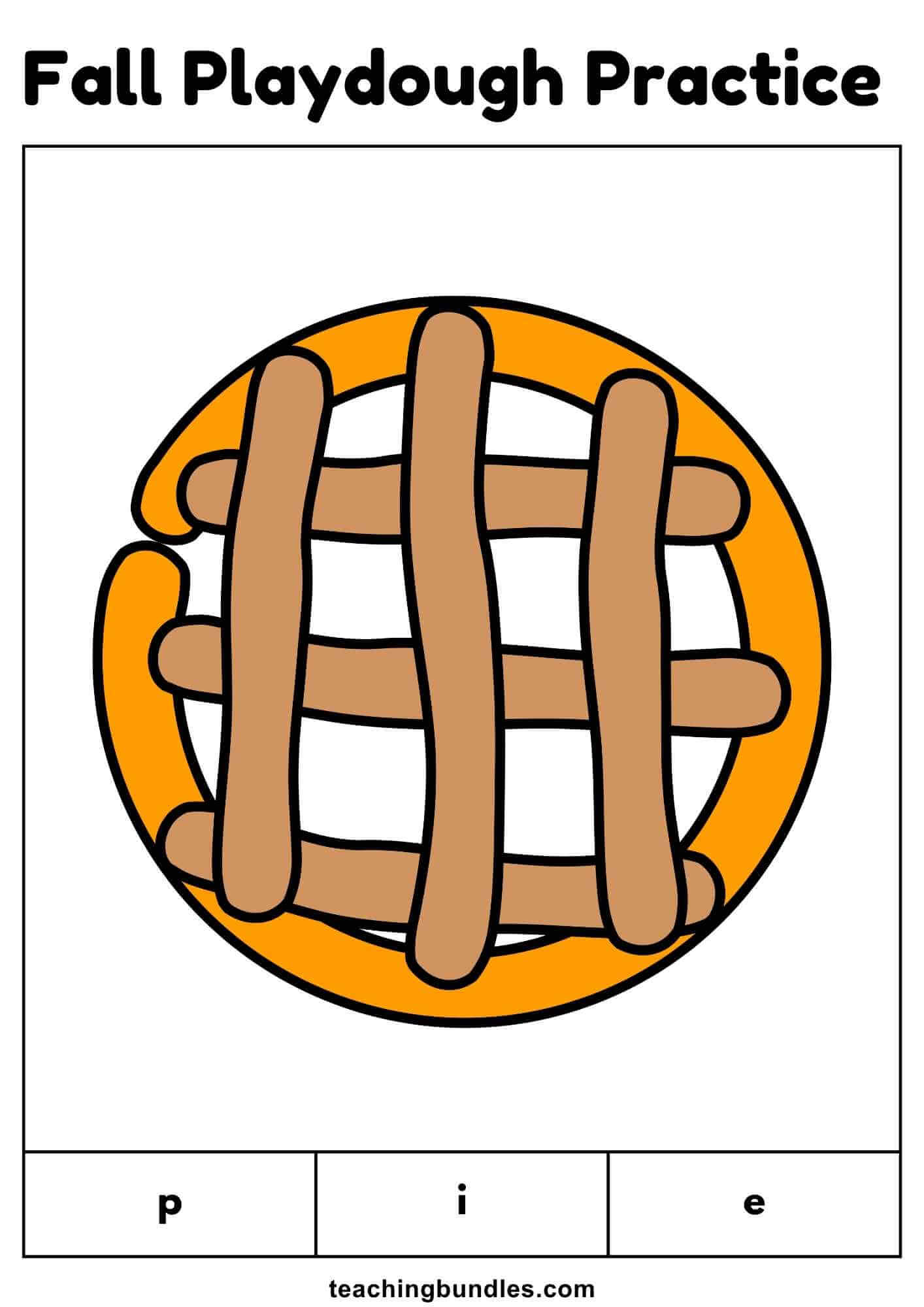 Fall printable playdough worksheet with pie.