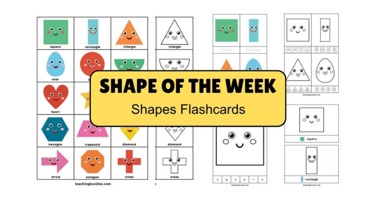 Shape flashcards set to help kids recognize and practice 2D shapes.