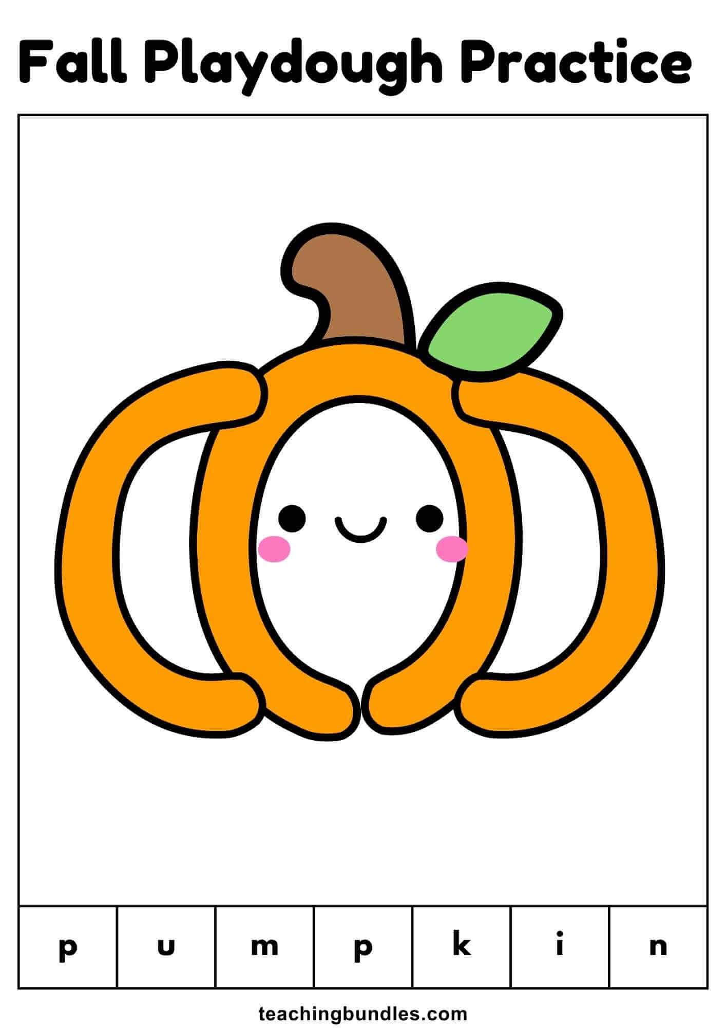 Fall printable playdough worksheet with pumpkin.