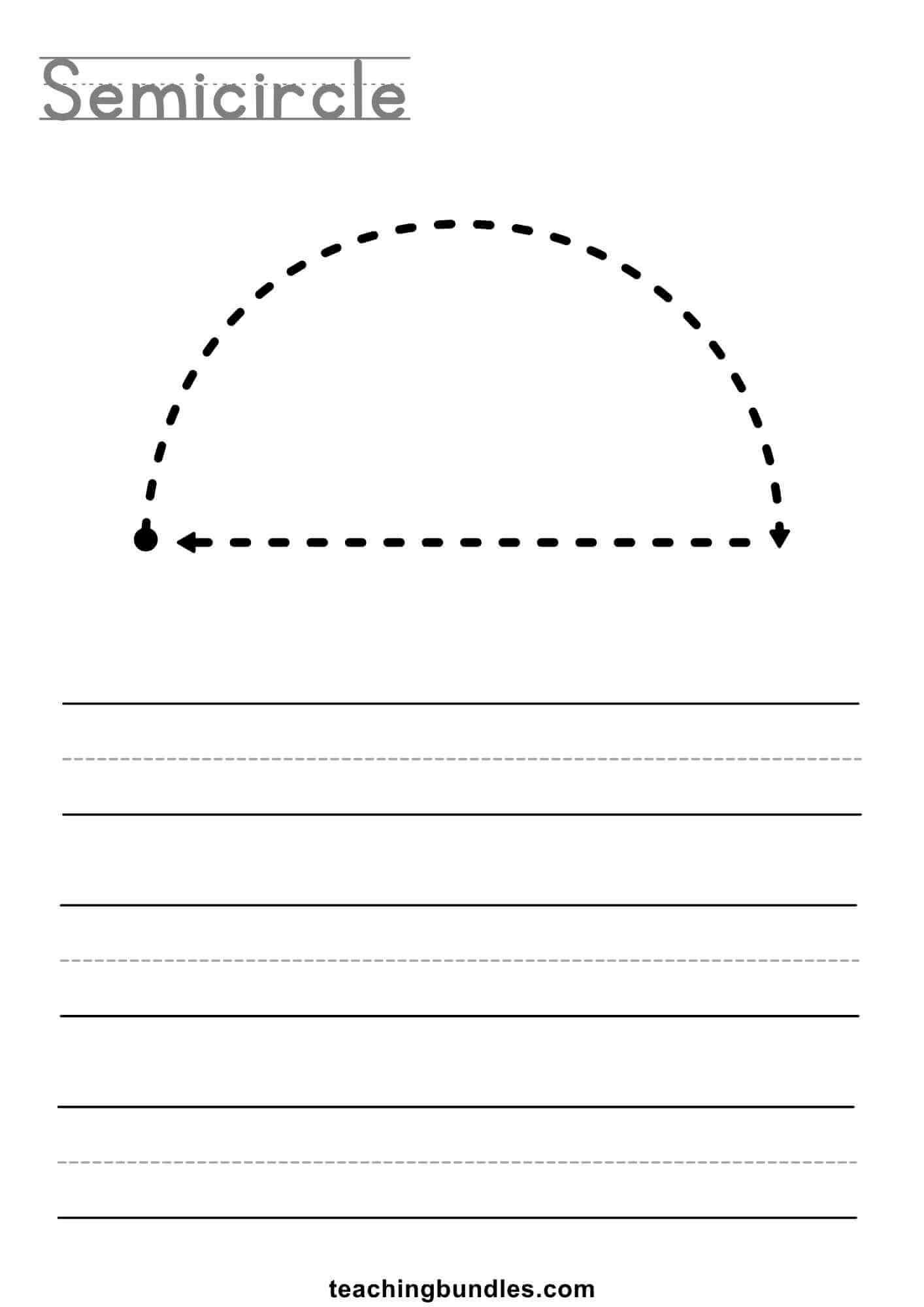Semicircle tracing worksheet for kids.