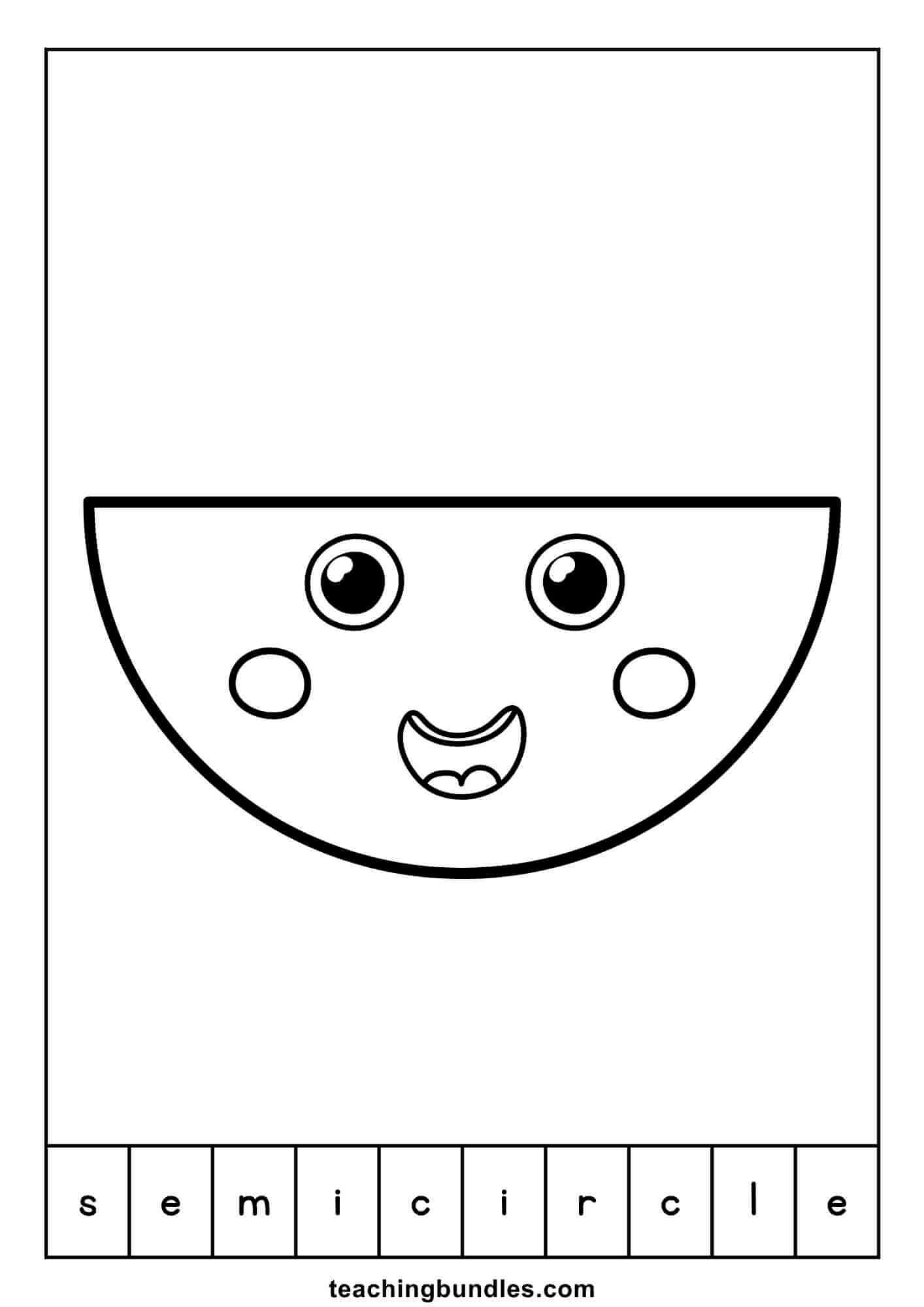 Semicircle learning flashcard that teaches shape and word recognition.