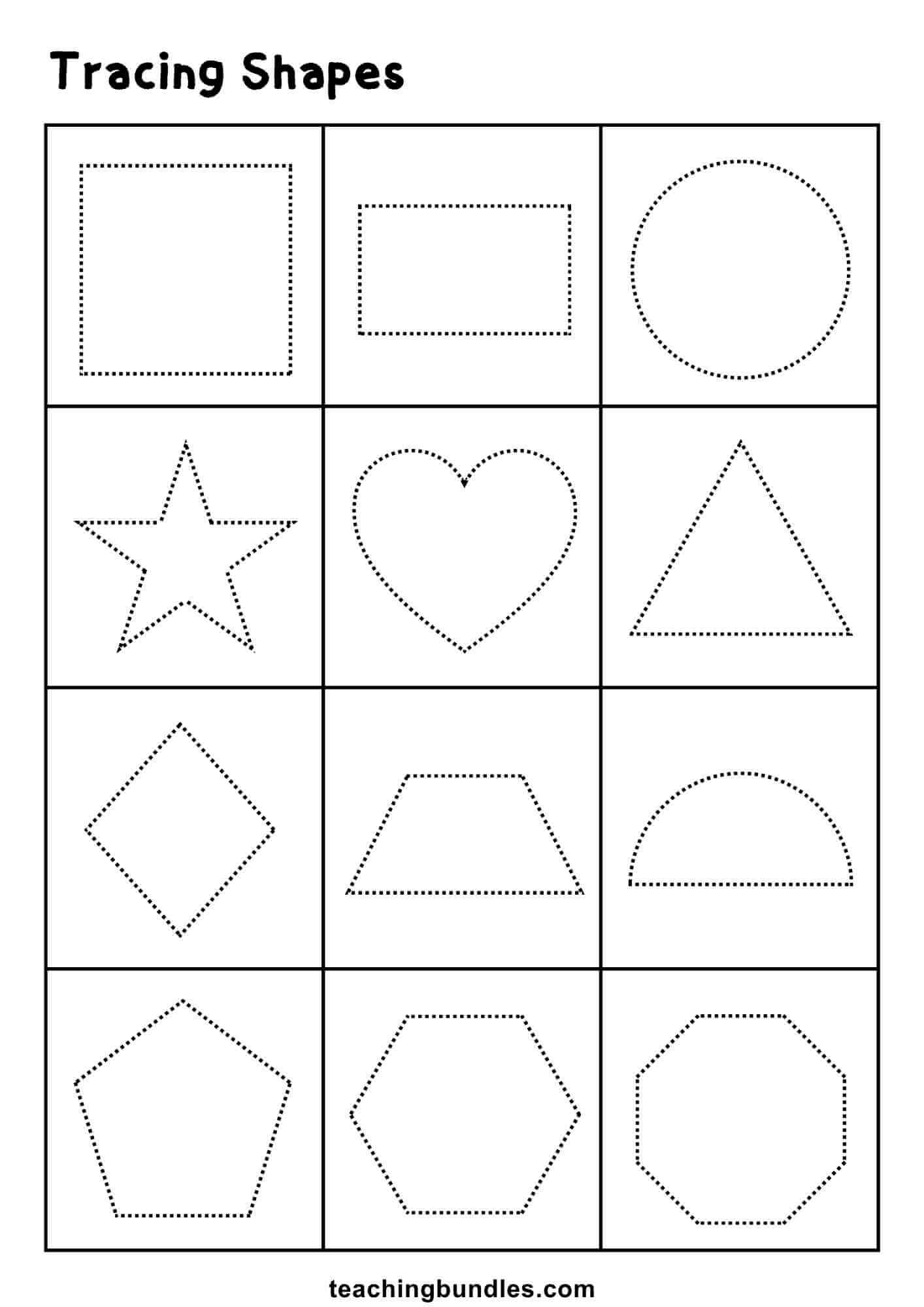 Simple tracing page with common geometric shapes.