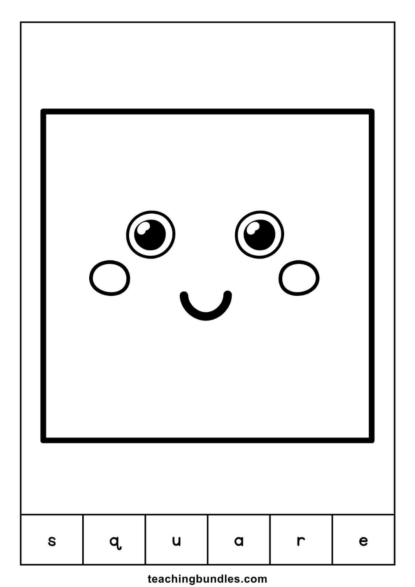 Square learning flashcard that teaches shape and word recognition.