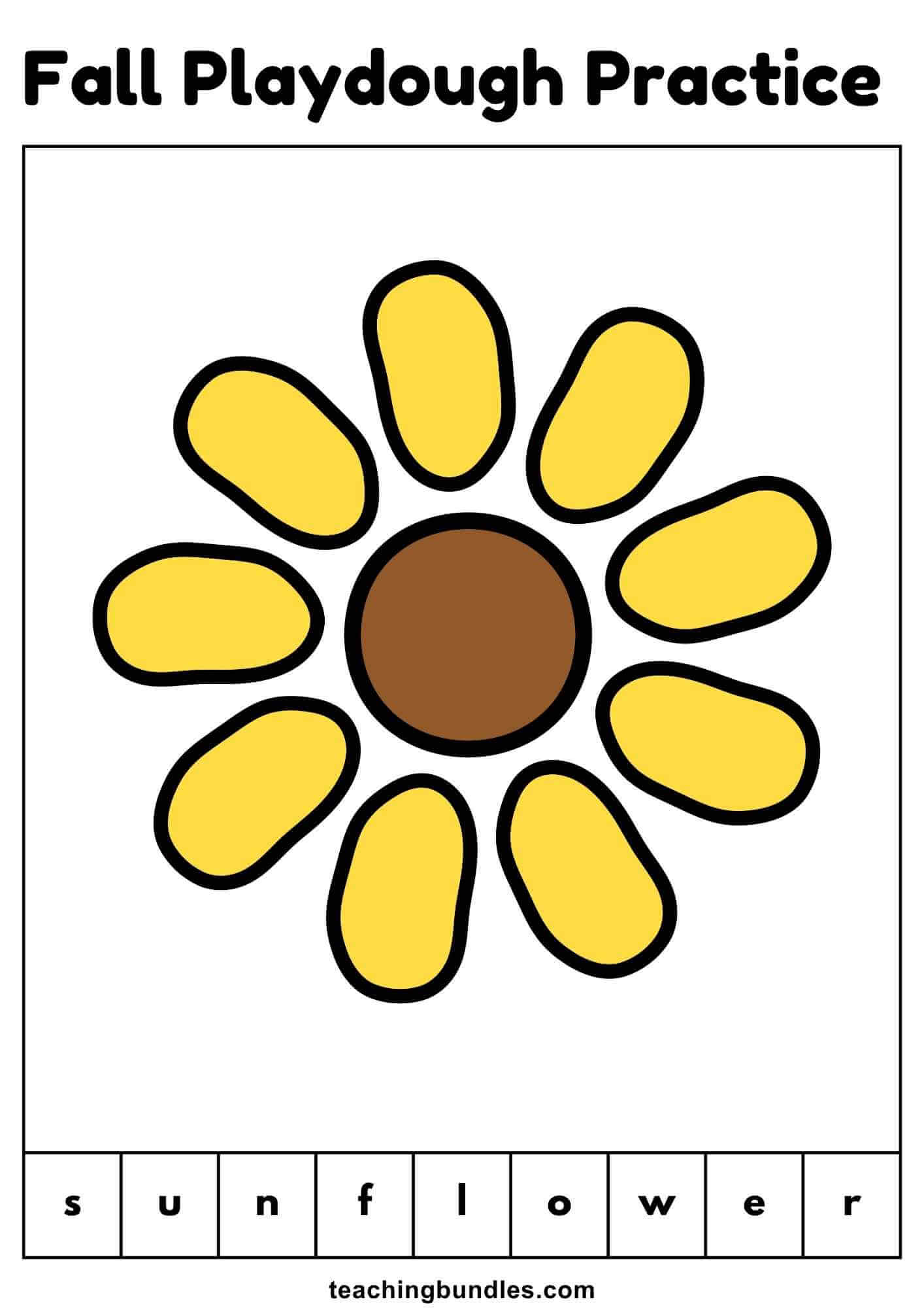 Fall printable playdough worksheet with sunflower.