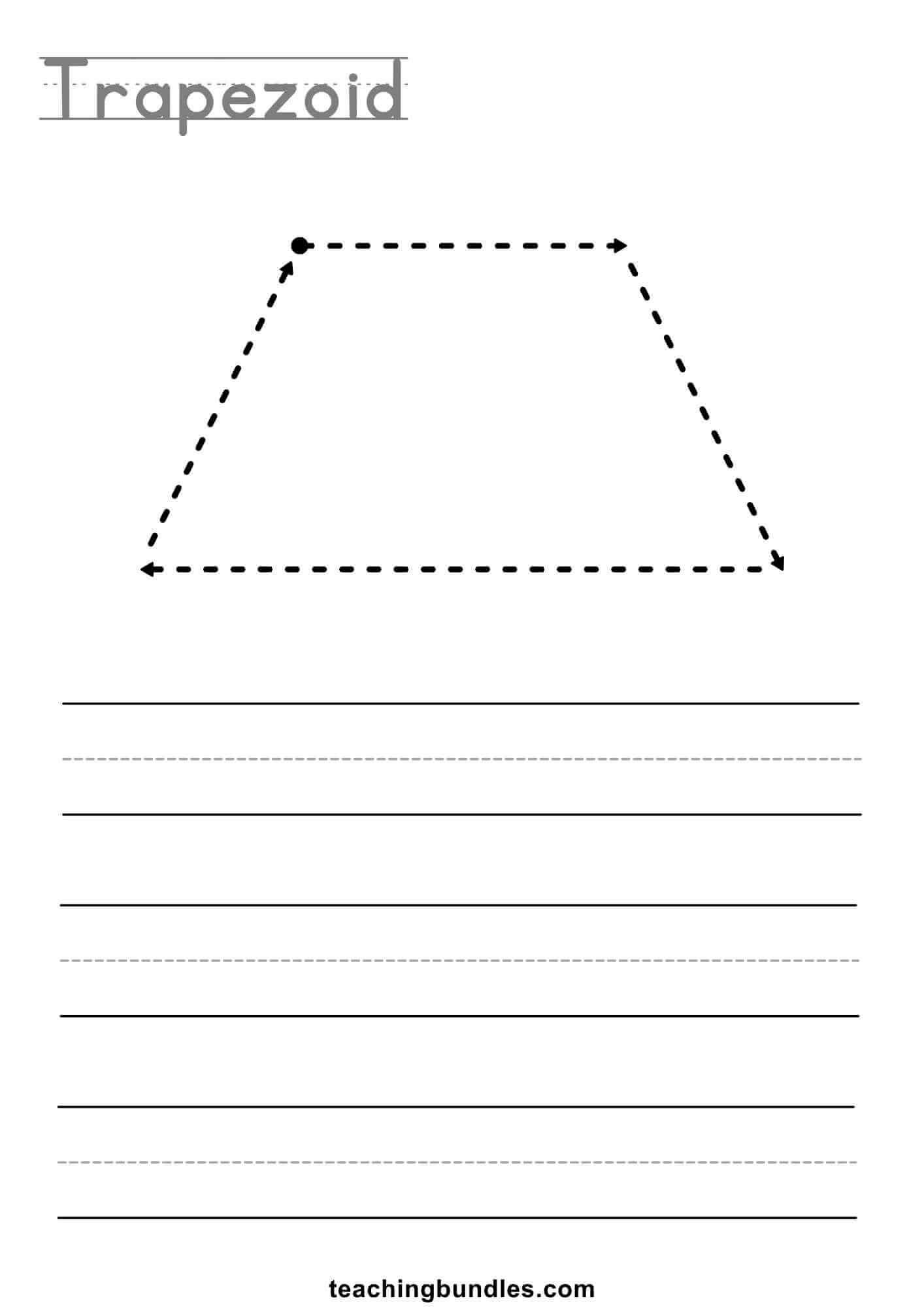 Trapezoid tracing worksheet for kids.