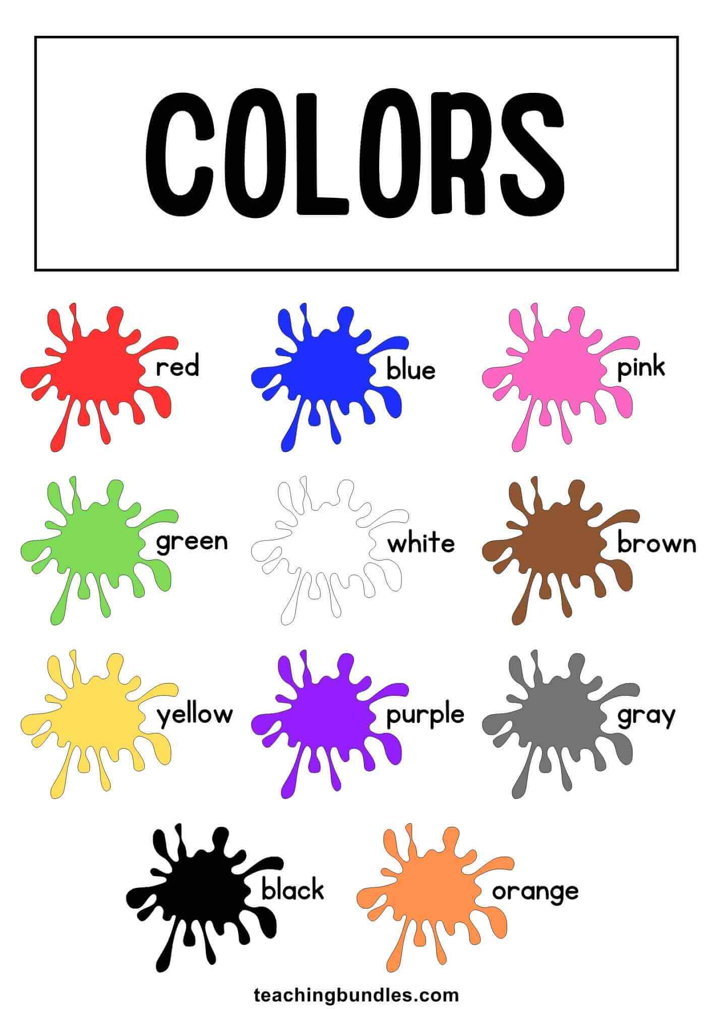 Basic colors printable poster for kids