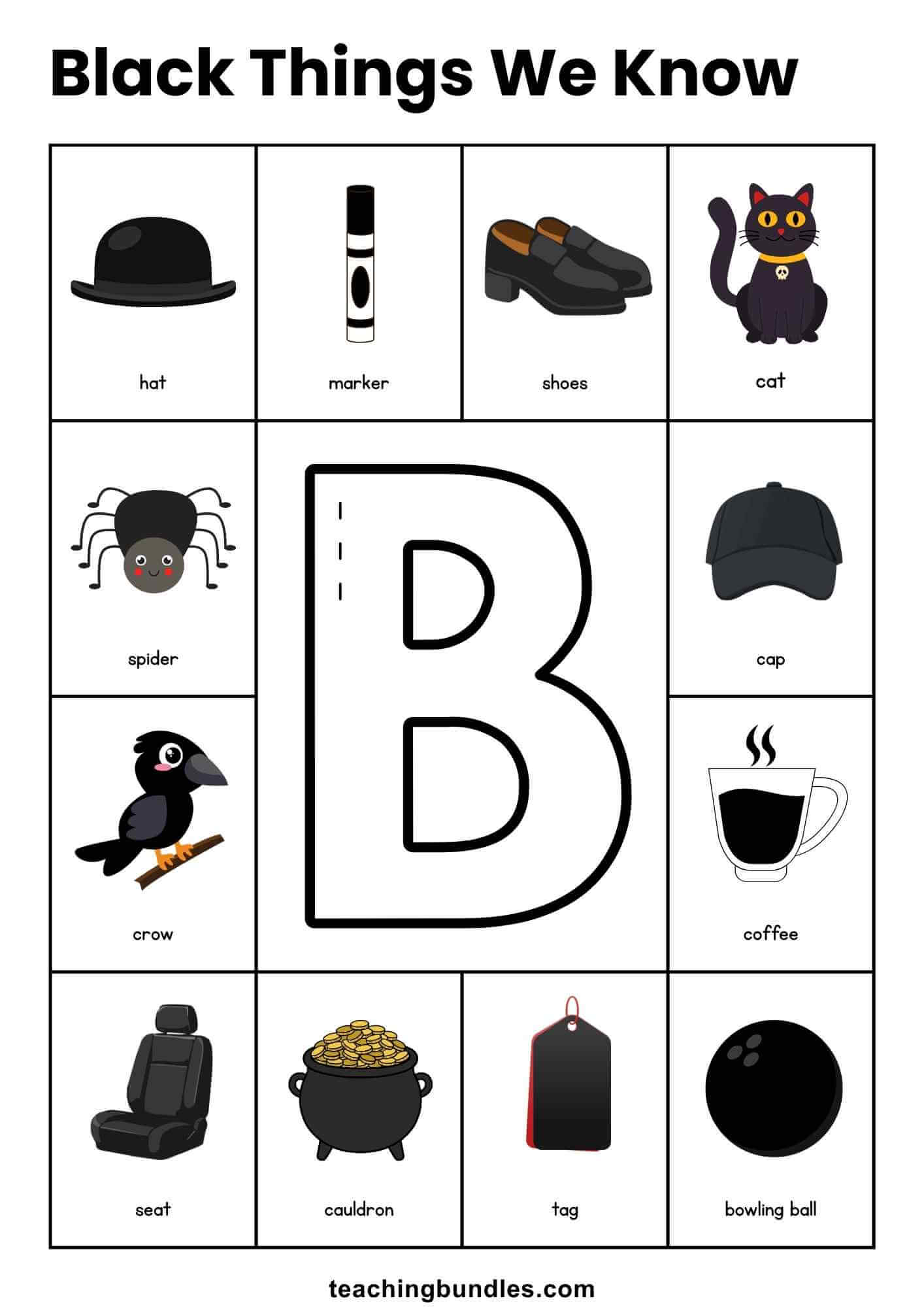 Black objects poster for kids