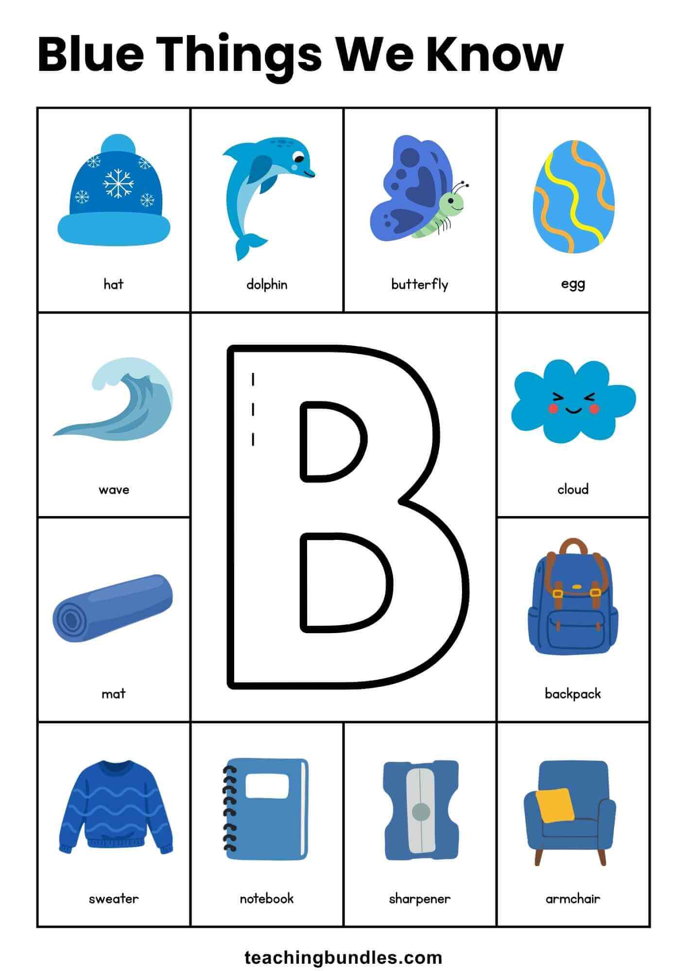 Blue objects poster for kids