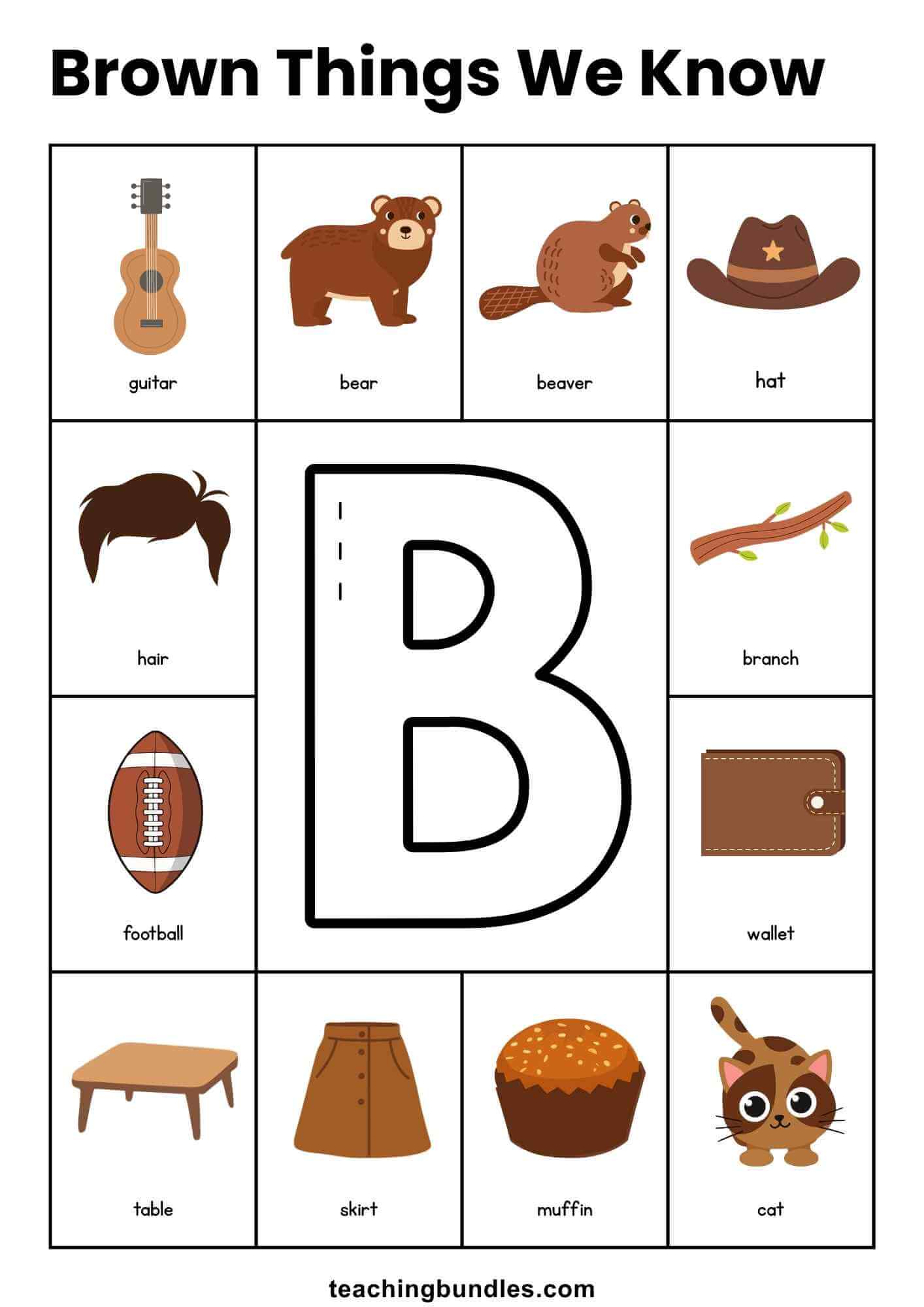 Brown objects poster for kids