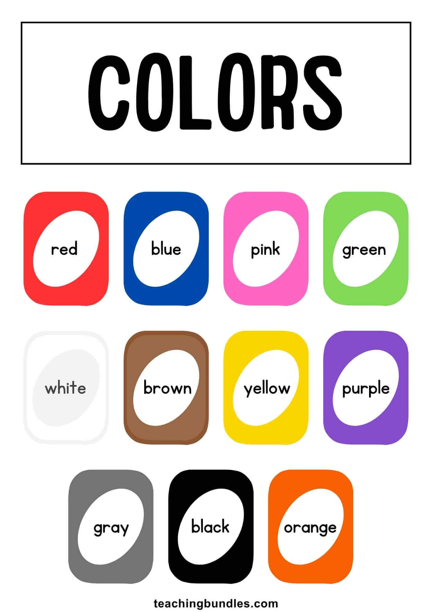 Preschool color word printable cards