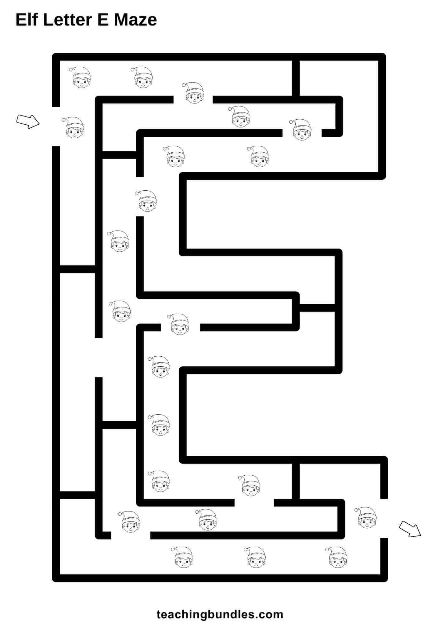 Elf letter maze printable activity