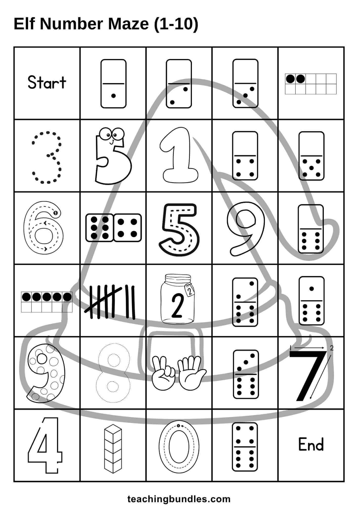 Elf number maze printable activity