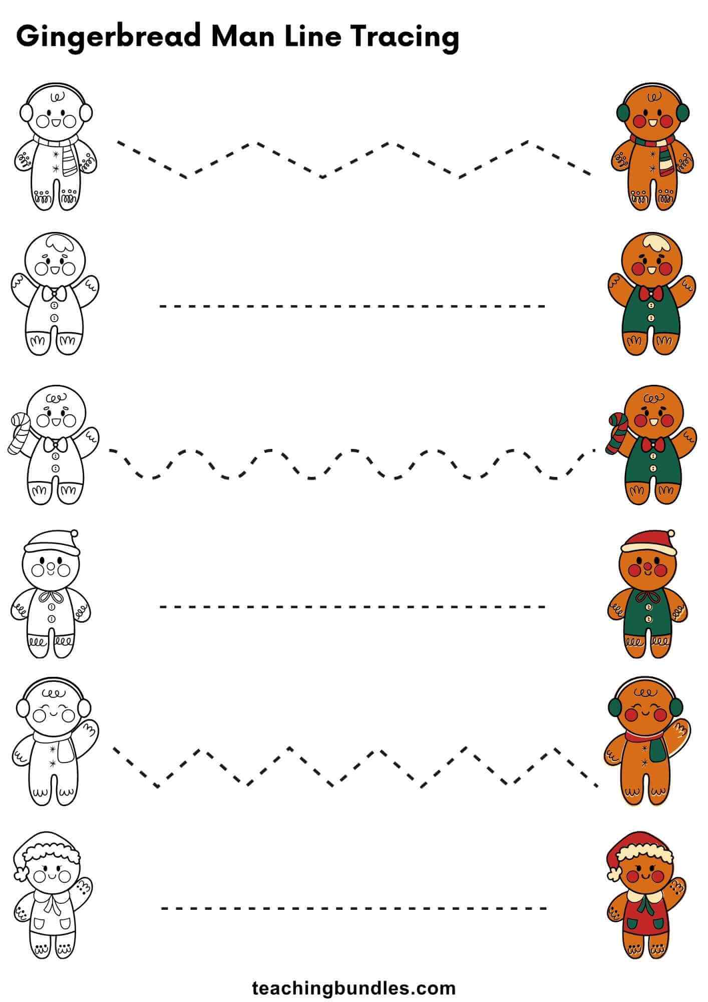 Gingerbread man line tracing practice for kids