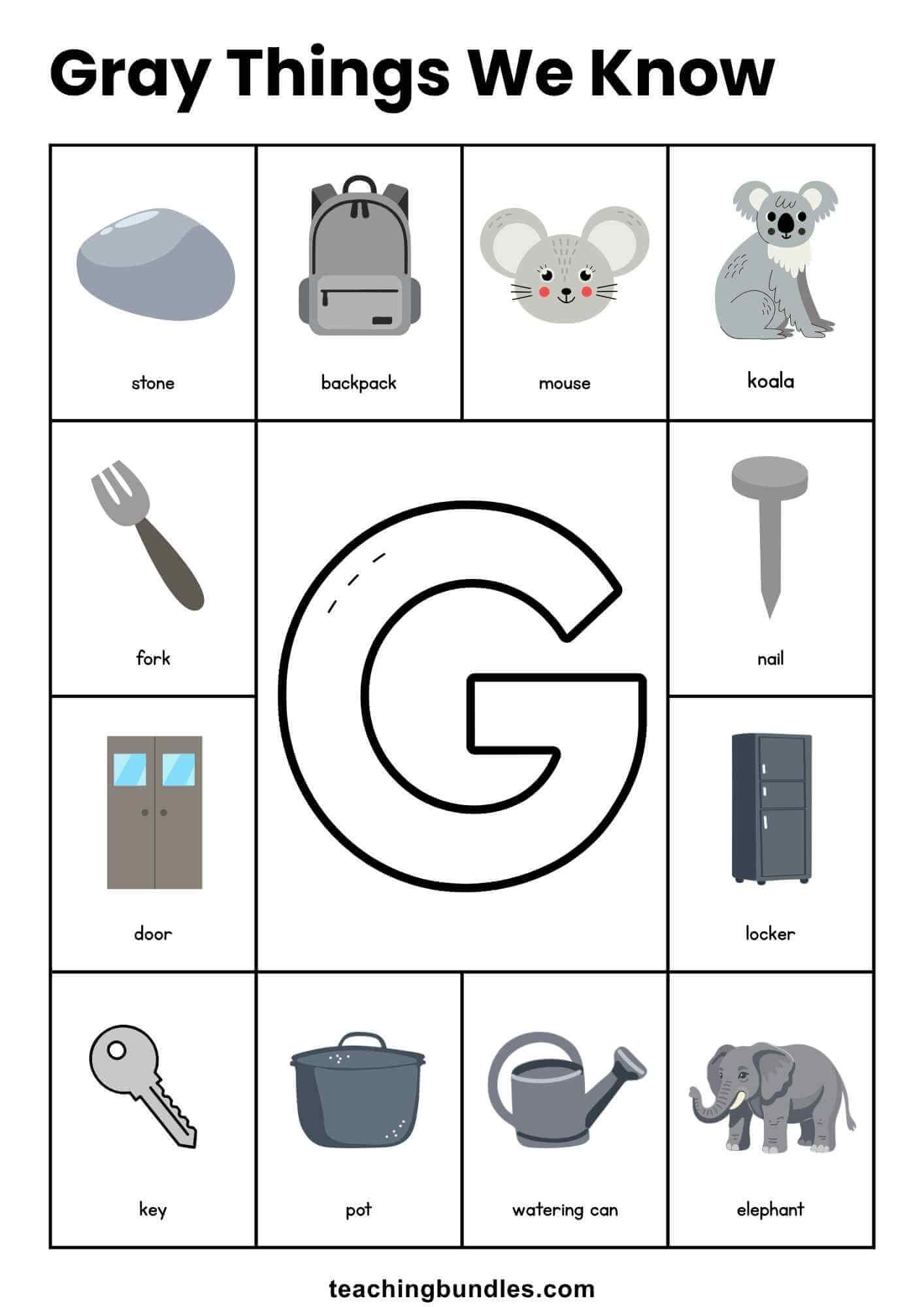 Gray objects poster for kids