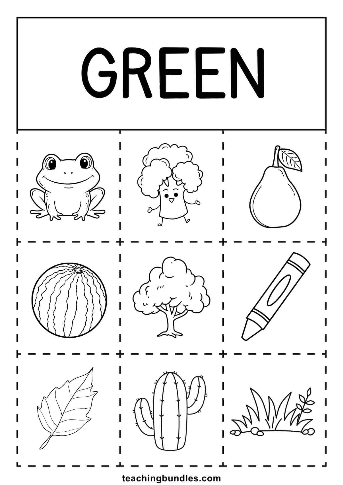 green things coloring activity
