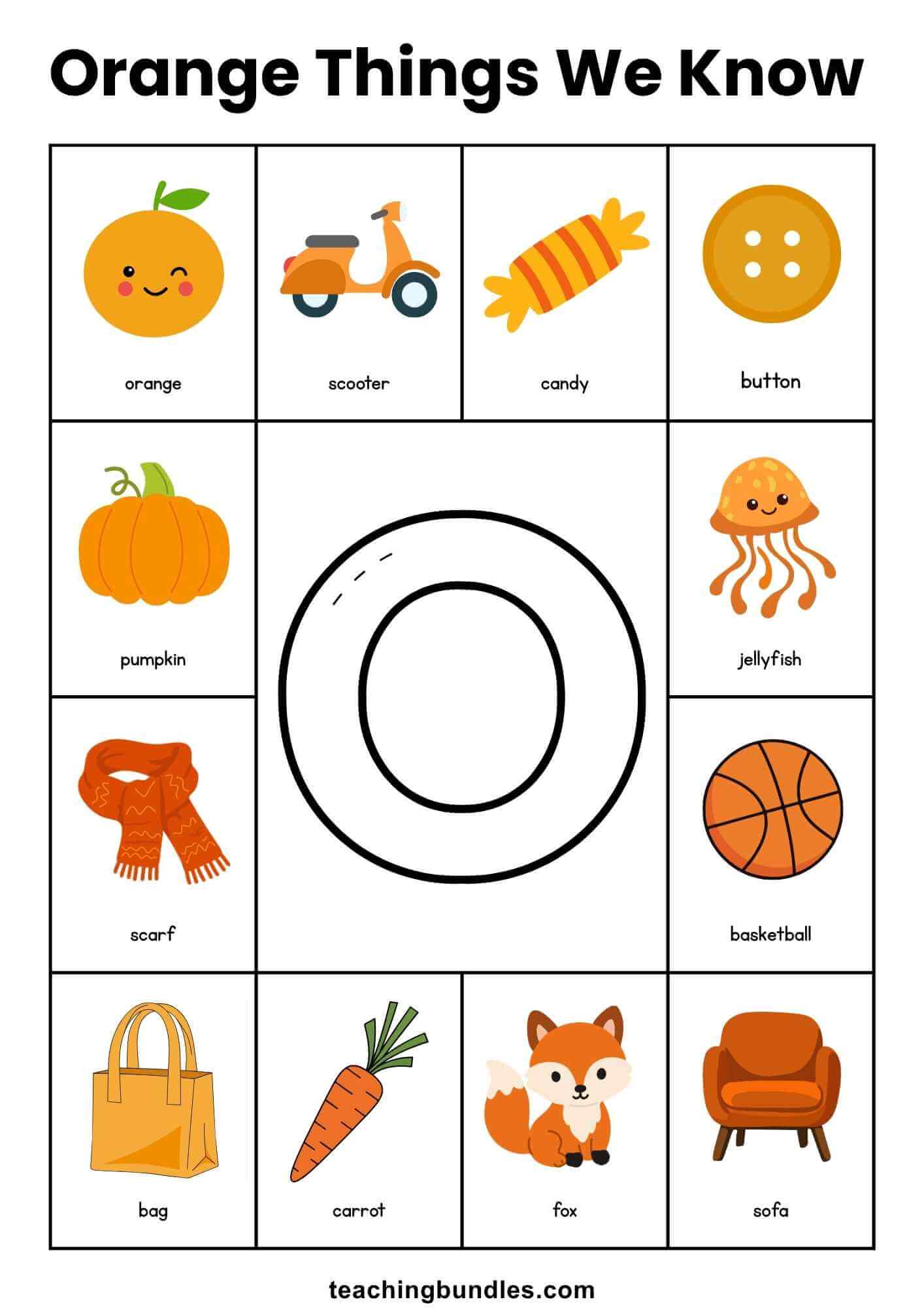 Orange objects poster for kids