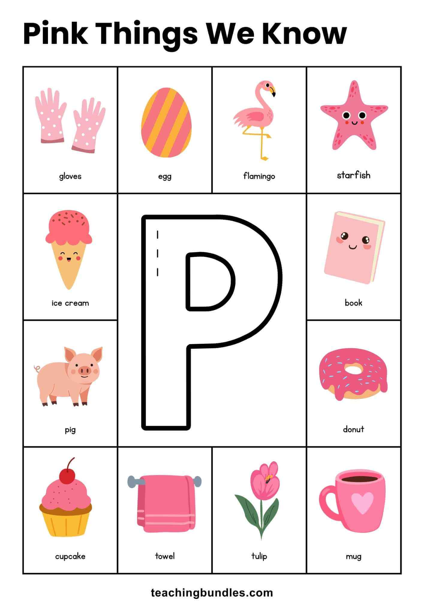 Pink objects poster for kids