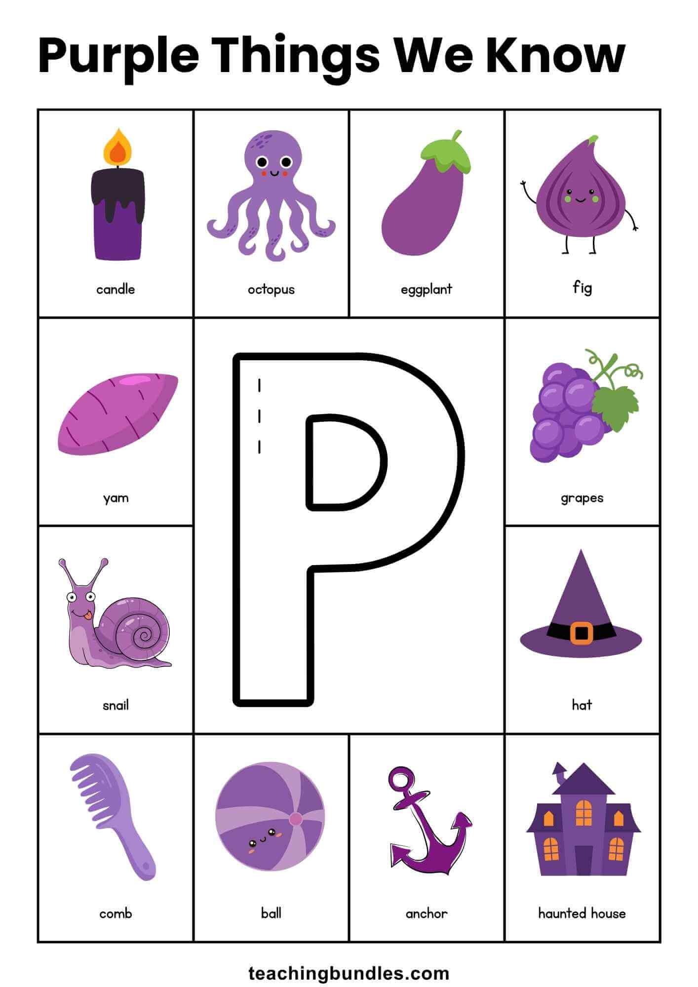Purple objects poster for kids