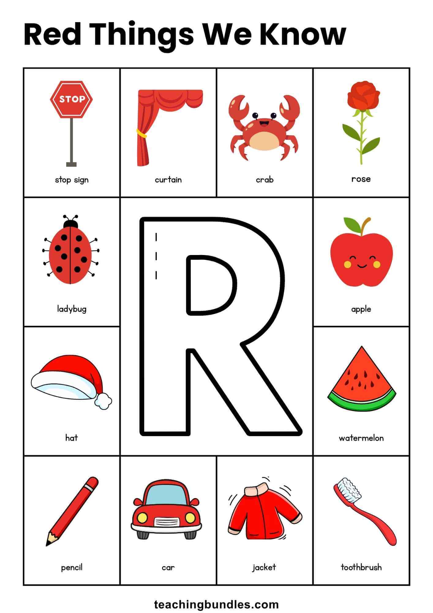 Red objects poster for kids