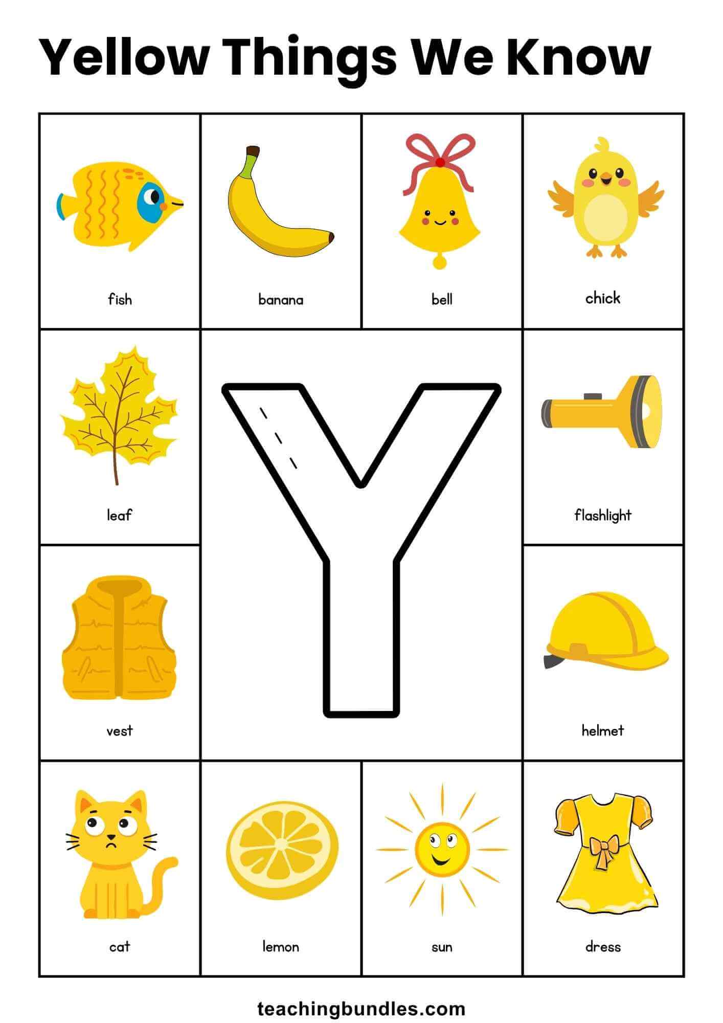 Yellow objects poster for kids