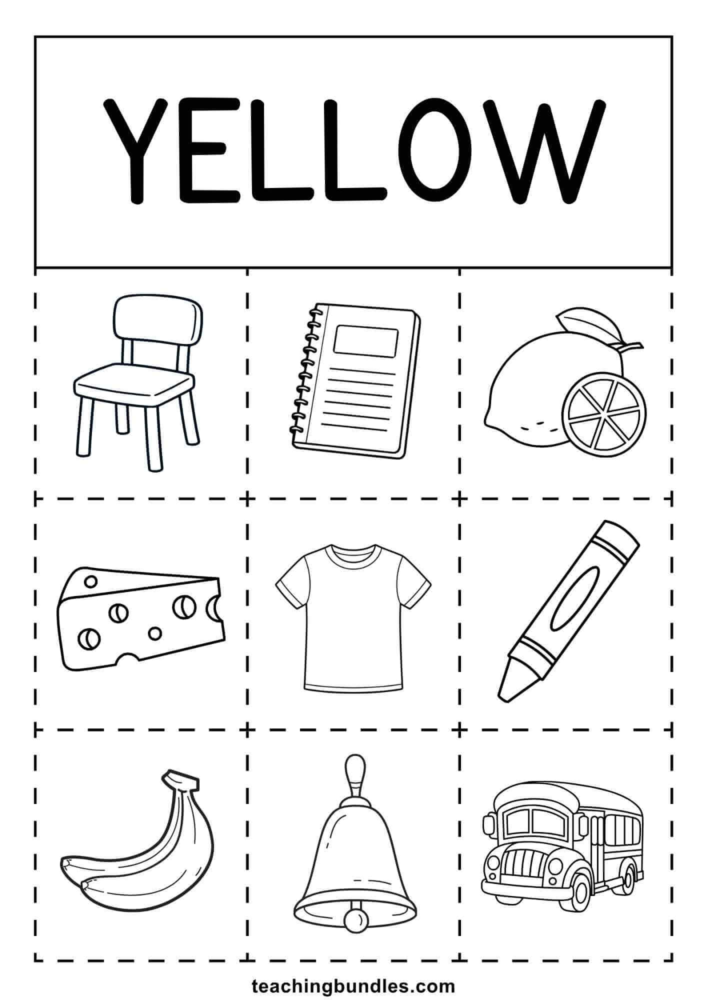 yellow things coloring activity